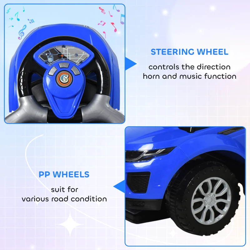 Aosom 3 in 1 Kid Ride on Push Car, Toddlers Sliding Walking Car, with Horn, Under Seat Storage, for 18-36 Months, Blue