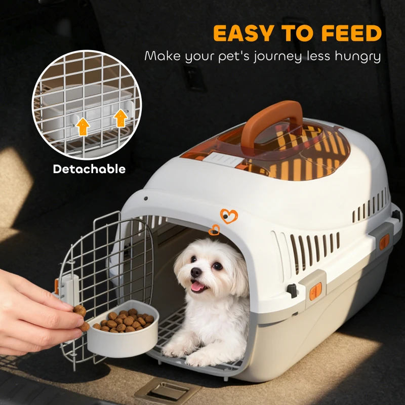 PawHut Hard-Sided Travel Pet Carrier, Plastic Dog and Cat Kennel for Small Dogs and Cats, Portable Crate with Steel Wire Door