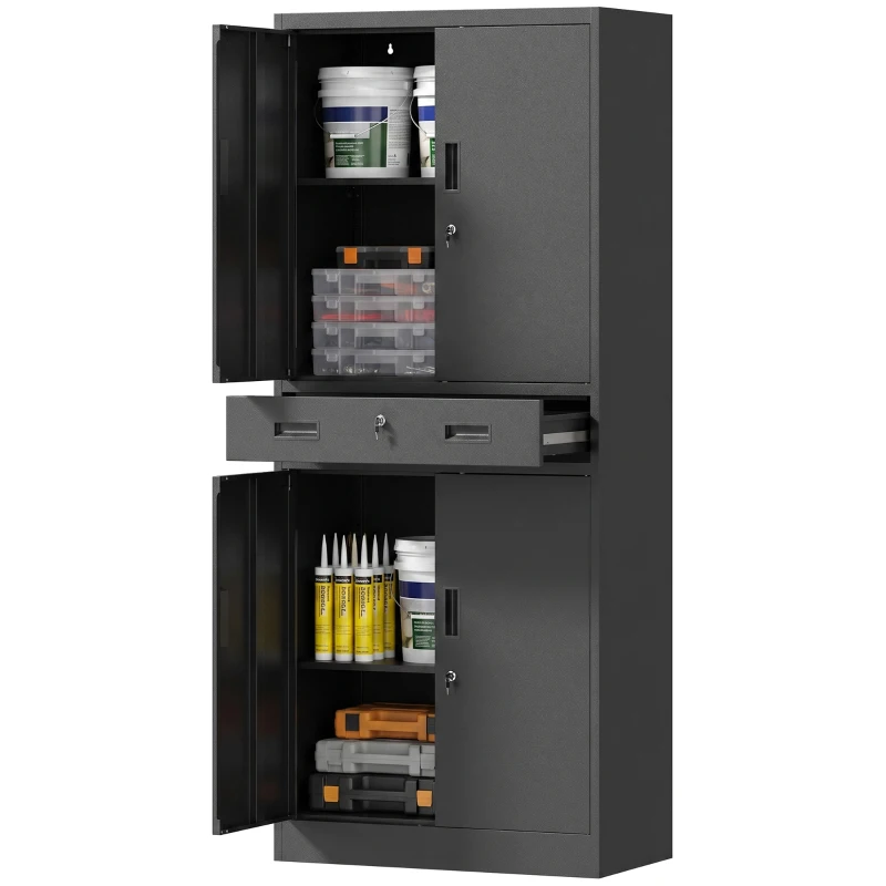 HOMCOM Metal Storage Cabinet with Locking Doors and Drawer,  71" Tall Lockable Garage Storage Cabinet with Adjustable Shelves