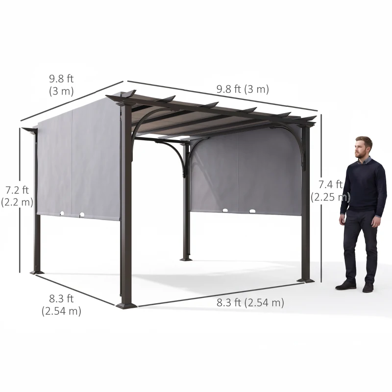 Outsunny 10' x 10' Outdoor Pergola Patio Gazebo Canopy Sun Shelter, Steel Frame, Grey