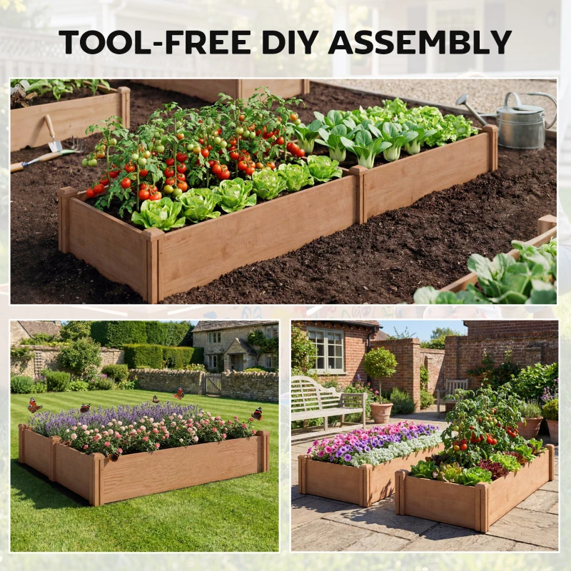 Outsunny Wooden Raised Garden Bed, 8 x 4 x 1ft Elevated Garden Box with Dividers and Open Bottom, Outdoor Raised Planter Box