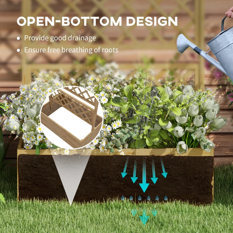 Outsunny Wooden Planter with Trellis Privacy Screen, Raised Garden Bed to Grow Vegetables, Herbs and Flowers, Natural