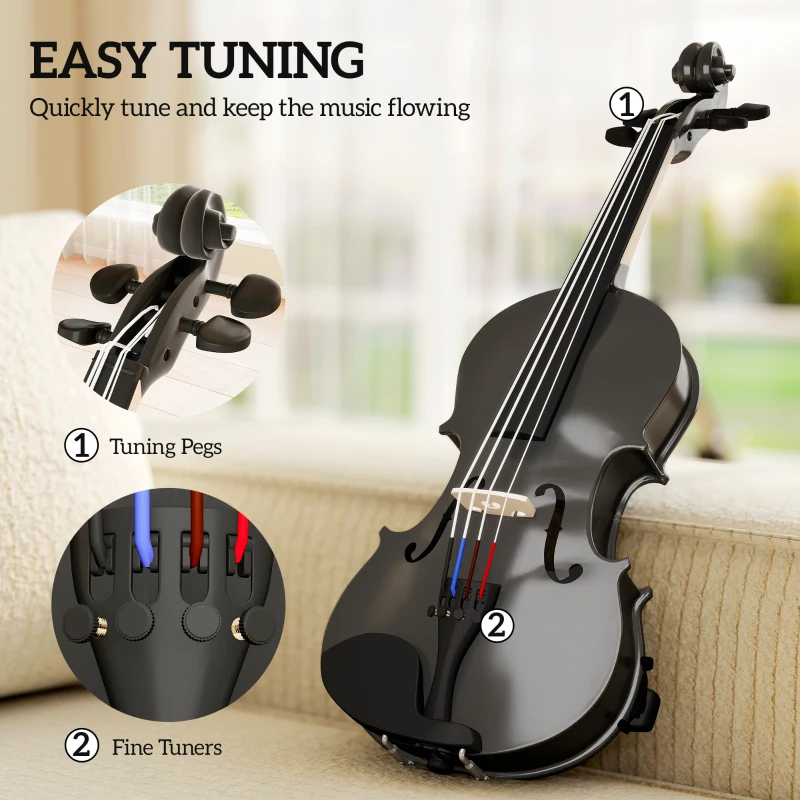 HOMCOM 4/4 Full Size Violin, Wood Acoustic Violin Set for Beginners, Adults, with Case, Rosin, Shoulder Rest, Black