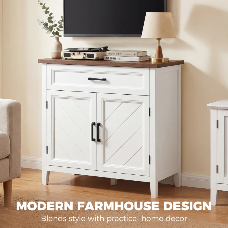 HOMCOM Modern Farmhouse Sideboard Buffet Cabinet with Adjustable Shelf, Storage & 2 Doors