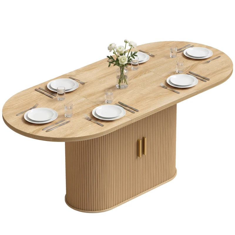HOMCOM Dining Table Modern Farmhouse Kitchen Table Under-Table Cabinet Oak
