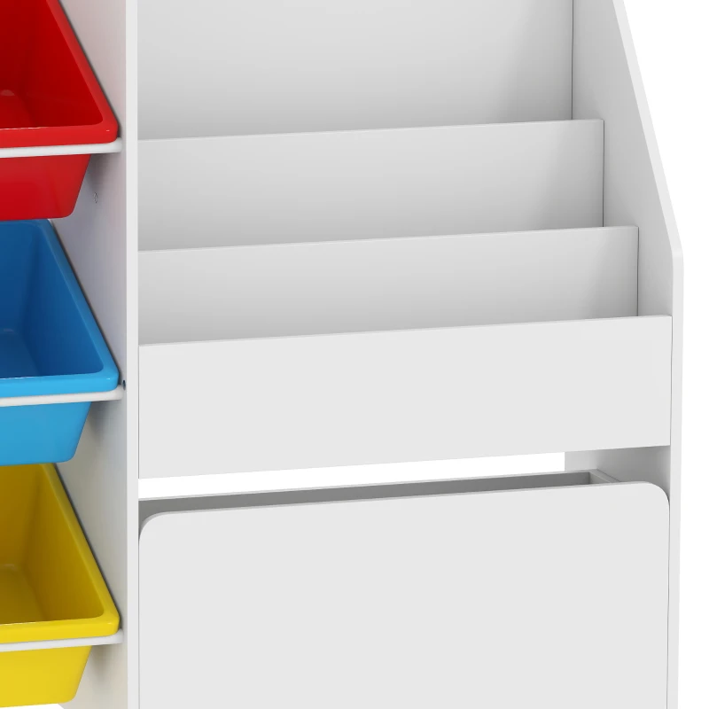 Qaba Kids Bookshelf and Toy Storage, 3-Tier Bookcase with 6 Removable Bins and Box for Toddler Nursery Playroom, Multi