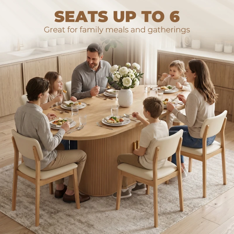 HOMCOM Dining Table Modern Farmhouse Kitchen Table Under-Table Cabinet Oak