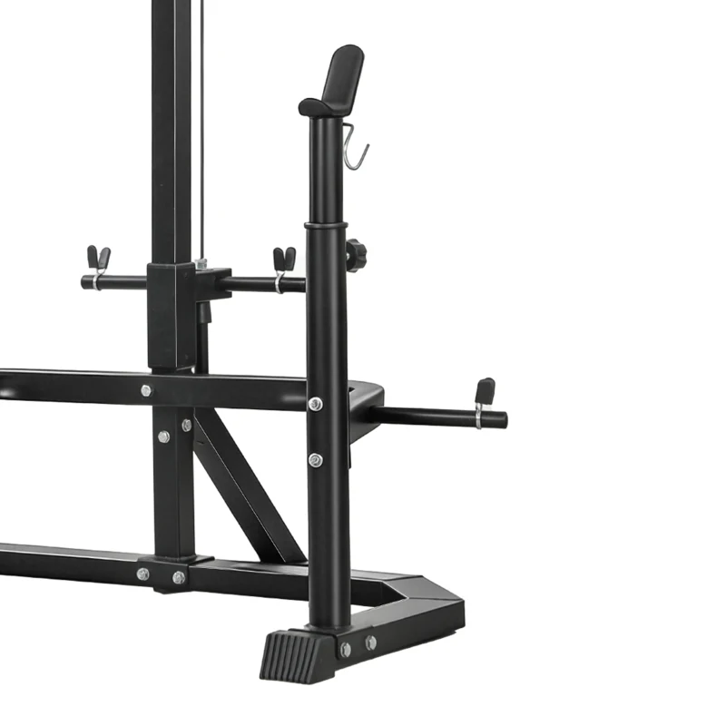 Soozier Multi-Function Home Gym Machine with Bench Press Rack, Squat Rack and Lat Pulldown System, Black