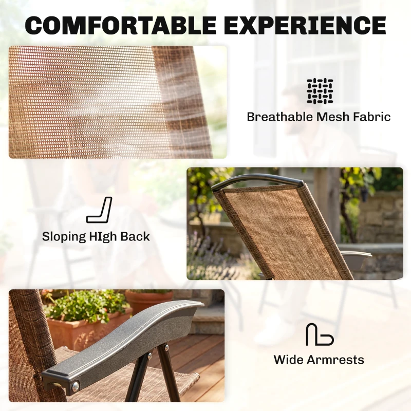 Outsunny Folding Outdoor Bistro Set, Patio Table and Chairs with Reclining Backrest and Round Dining Table, Brown
