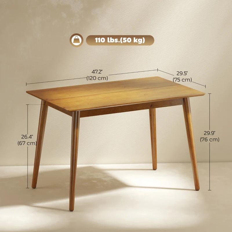 HOMCOM 47" x 30" Dining Table, Farmhouse Dining Room Table with Pine Wood Frame, Space Saving Kitchen Table, Brown