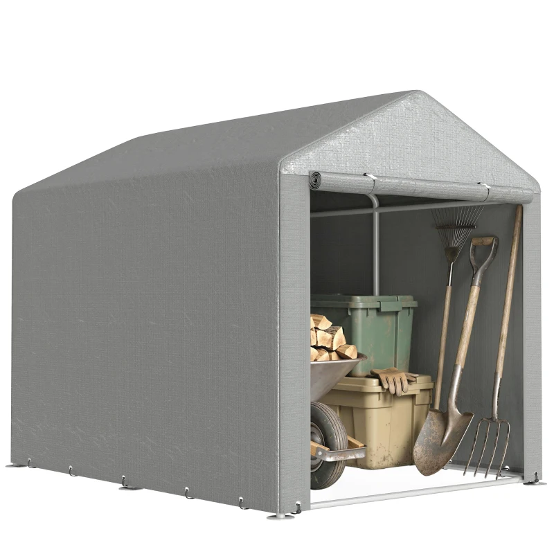 Outsunny Portable Bicycle Shed with Galvanized Steel Frame and Large Door, Waterproof Outdoor Shed for Garden Tools, Light Grey