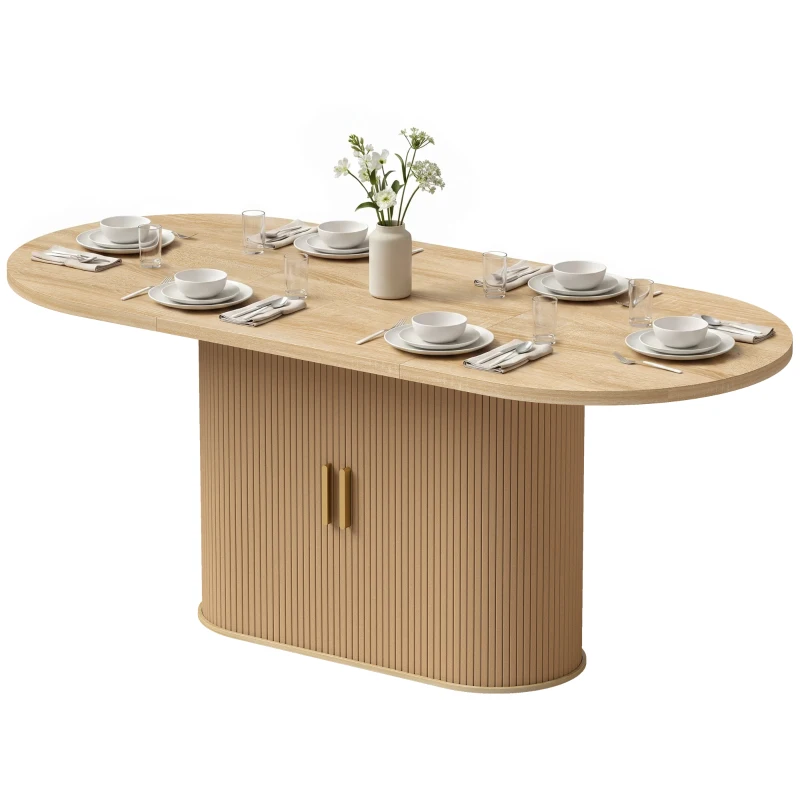 HOMCOM Dining Table Modern Farmhouse Kitchen Table Under-Table Cabinet Oak