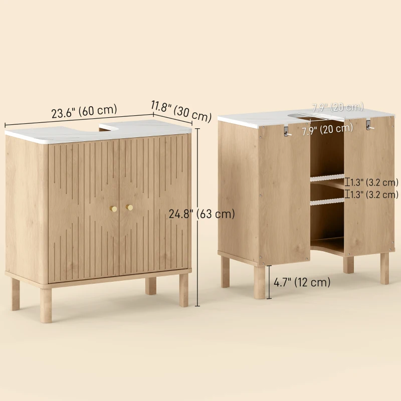 HOMCOM Floor Standing Bathroom Vanity, Bathroom Vanity Cabinet with Adjustable Shelf, Oak