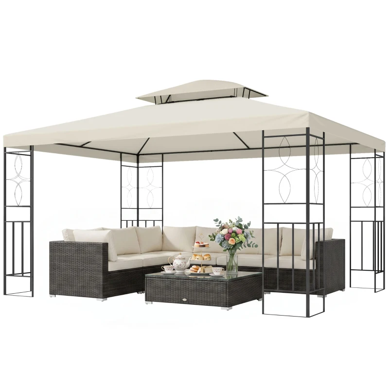 Outsunny 10x13ft Steel Gazebo Sun Shelter Patio Outdoor Party Event Canopy Vented Roof Cream White