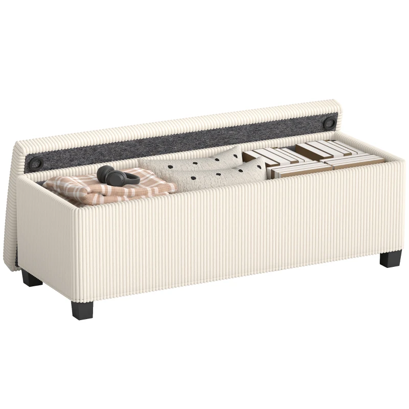 HOMCOM 44 Inches Ottoman with Storage, Lid, Legs, Corduroy End of Bed Bench for Living Room, Bedroom, Entryway, Beige