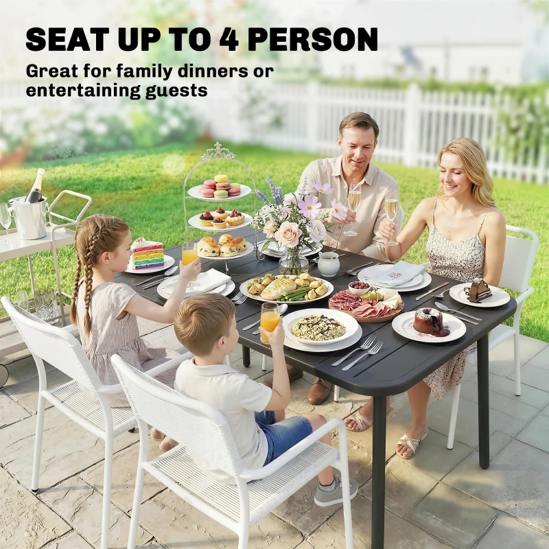 Outsunny 47" x 28" Outdoor Dining Table for 4, Rectangular Patio Table with Slatted Top and Rounded Edges, Grey