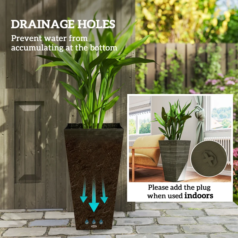 Outsunny Tall Planter for Outdoor Plants Set of 3, 28 Inch Taper Planter with Drainage Holes, Bronze