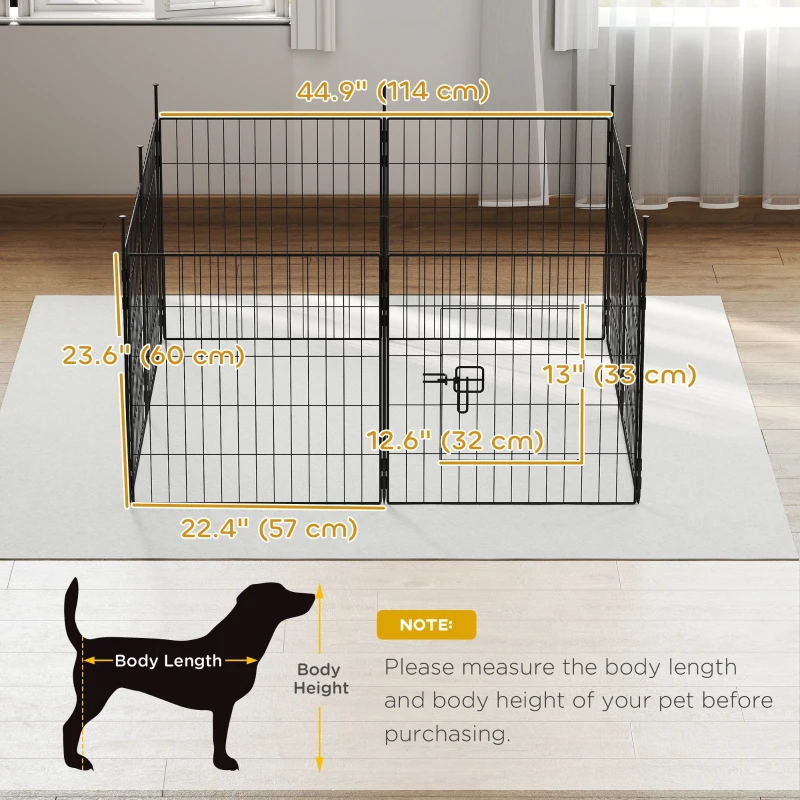 PawHut Dog Playpen for Indoor Outdoor use, Heavy Duty Dog Fence with Door, 23.6" High, 8 Panels, Black