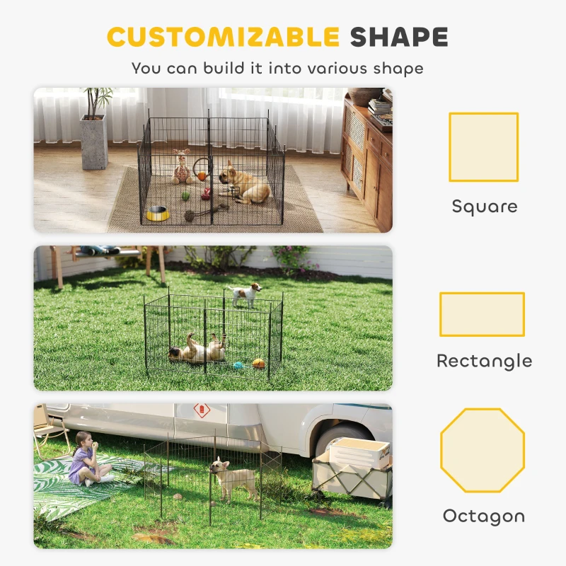 PawHut Dog Playpen for Indoor Outdoor use, Heavy Duty Dog Fence with Door, 23.6" High, 8 Panels, Black