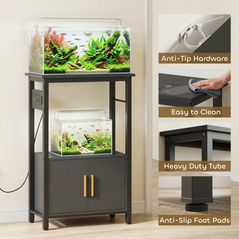 PawHut 5-10 Gallon Fish Tank Stand Aquarium Stand with Power Outlets, Cabinet, Shelf, 550 lbs Capacity, 20.5" x 11" x 31.5"