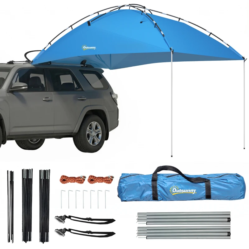 Outsunny Car Awning Camping Tailgate Tent for SUV, 3000mm Waterproof Car Side Awning with Carry Bag, Light Blue