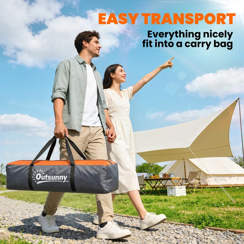 Outsunny Pop up Camping Tent, 3-4 Man Family Tent, 3000mm Waterproof, with Carry Bag and Top Hook, Dark Grey and Orange