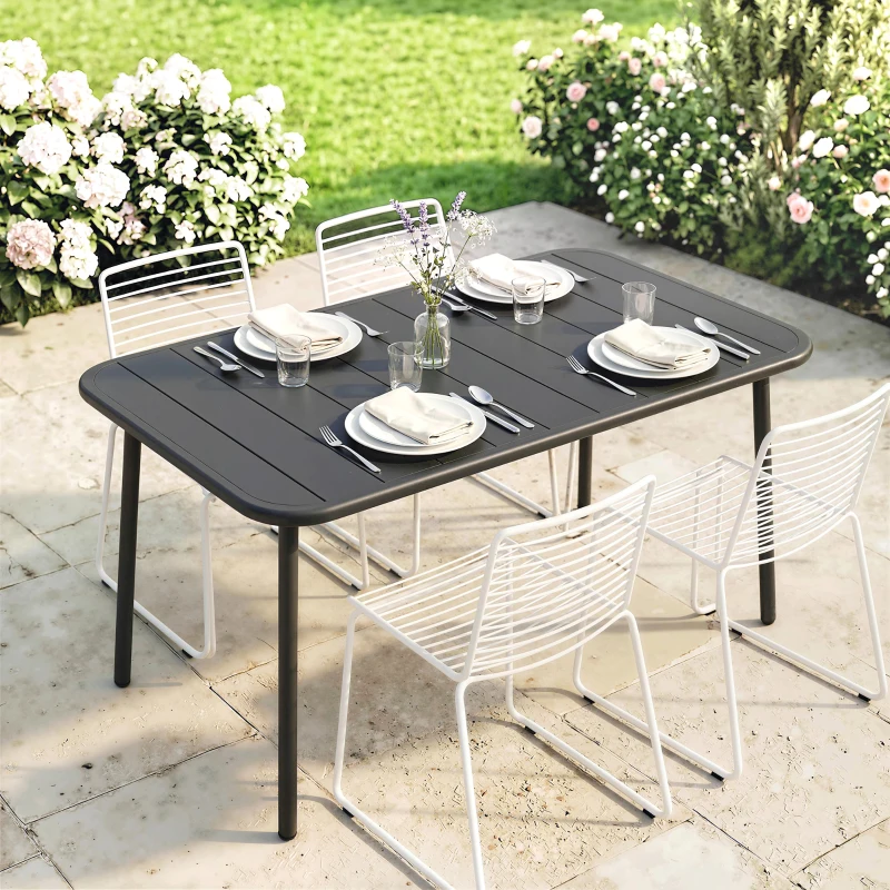 Outsunny 47" x 28" Outdoor Dining Table for 4, Rectangular Patio Table with Slatted Top and Rounded Edges, Grey