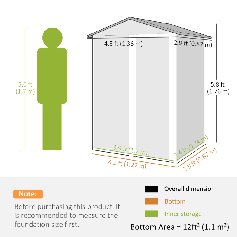 Outsunny 4.5 x 3ft Outdoor Storage Shed, Waterproof Metal Garden Shed with Lockable Door for Backyard, Patio, Lawn, Wood Grain
