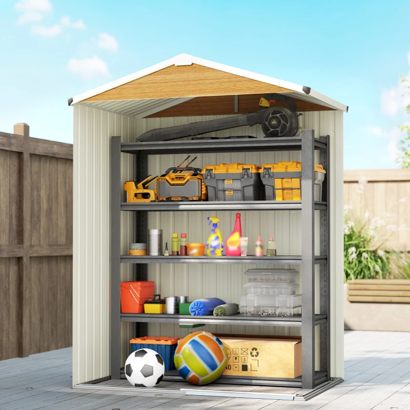 Outsunny 4.5 x 3ft Outdoor Storage Shed, Waterproof Metal Garden Shed with Lockable Door for Backyard, Patio, Lawn, Wood Grain
