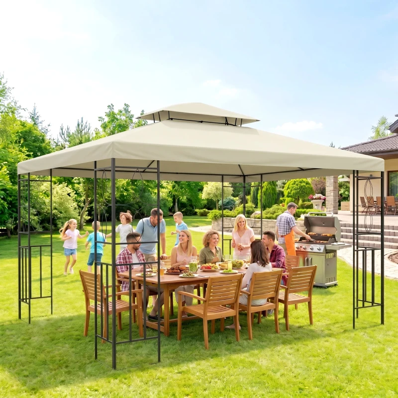 Outsunny 10x13ft Steel Gazebo Sun Shelter Patio Outdoor Party Event Canopy Vented Roof Cream White