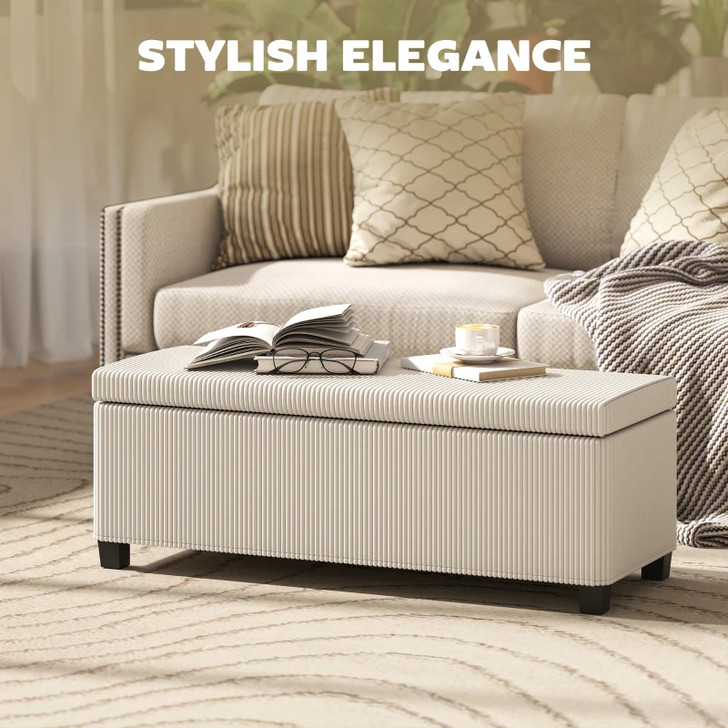 HOMCOM 44 Inches Ottoman with Storage, Lid, Legs, Corduroy End of Bed Bench for Living Room, Bedroom, Entryway, Beige