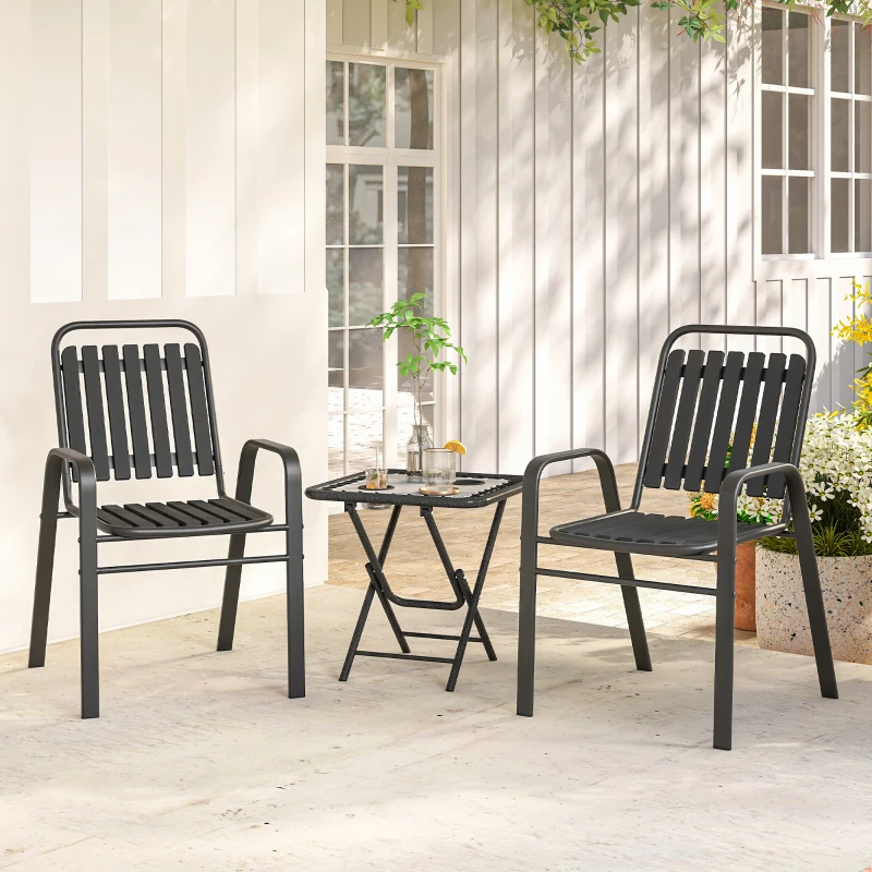 Outsunny Stackable Outdoor Dining Chairs Set of 2, for Patio, Balcony, Deck, Garden, Black