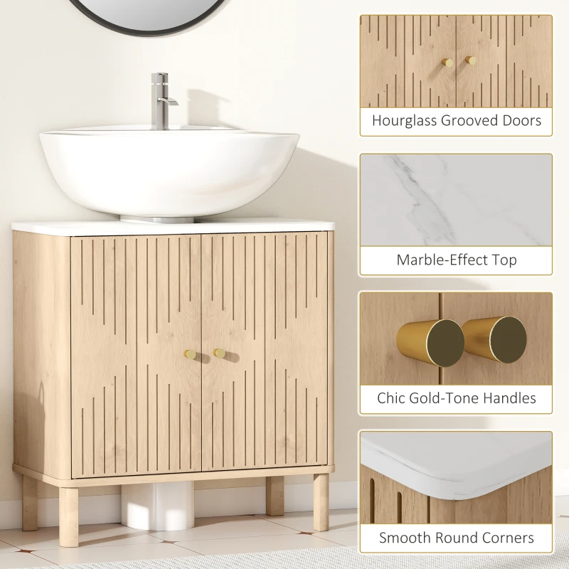 HOMCOM Floor Standing Bathroom Vanity, Bathroom Vanity Cabinet with Adjustable Shelf, Oak