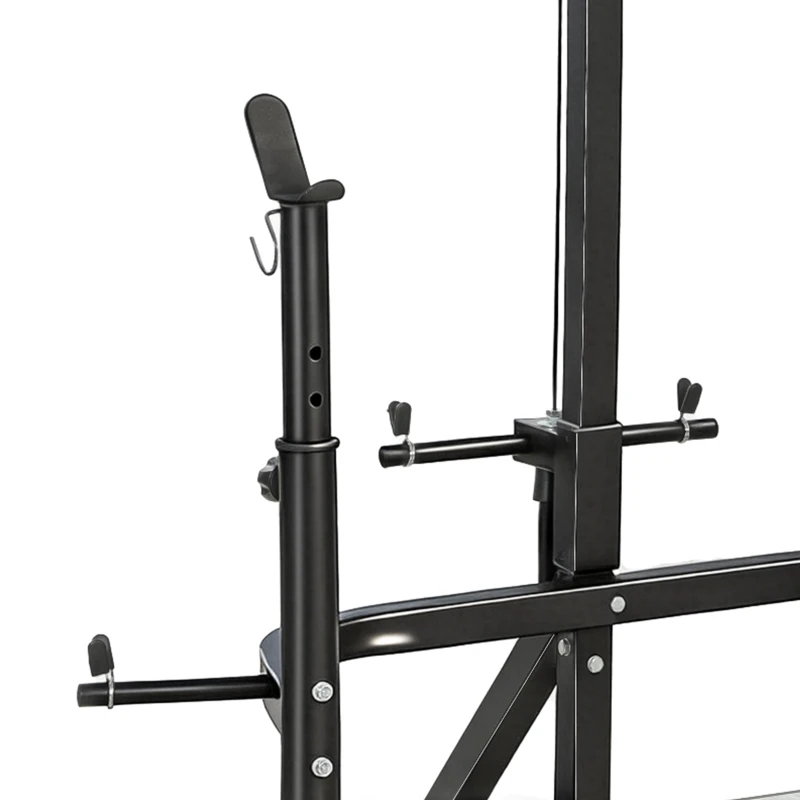 Soozier Multi-Function Home Gym Machine with Bench Press Rack, Squat Rack and Lat Pulldown System, Black