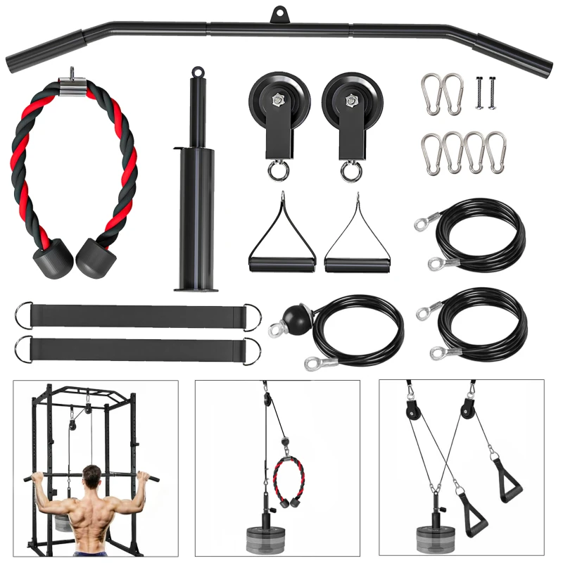 Soozier Weight Cable Pulley System for Home Gym with Universal Loading Pin for LAT Pull Down, Biceps Curl Workout, Red