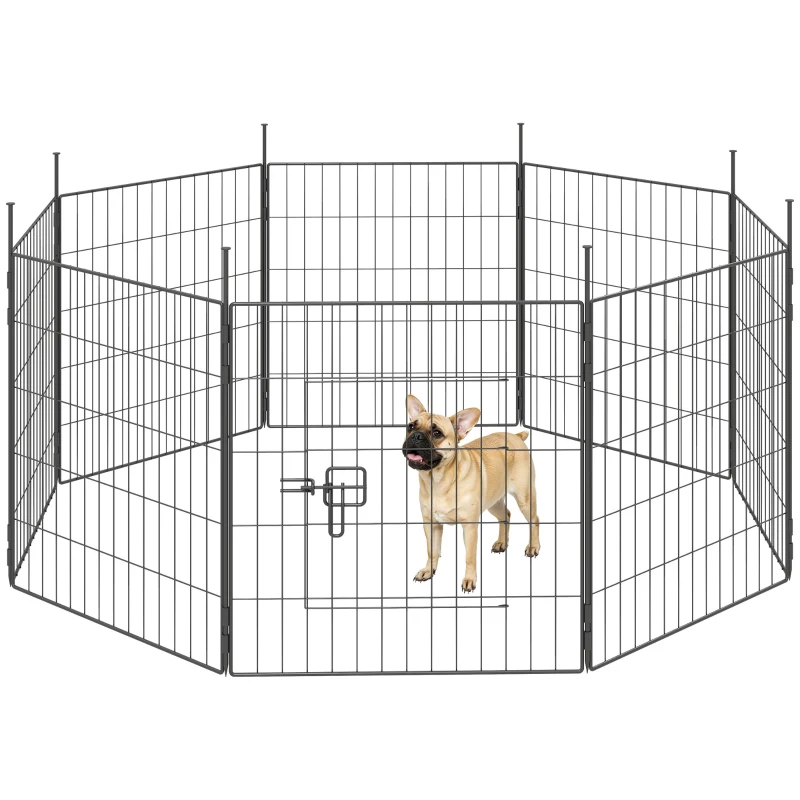 PawHut Dog Playpen for Indoor Outdoor use, Heavy Duty Dog Fence with Door, 23.6" High, 8 Panels, Black