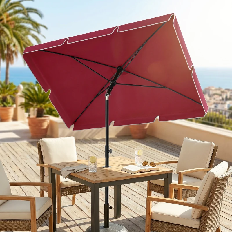Outsunny 6.5x4ft Rectangle Patio Umbrella Aluminum Tilt Adjustable Garden Parasol Sun Shade Outdoor Canopy Red