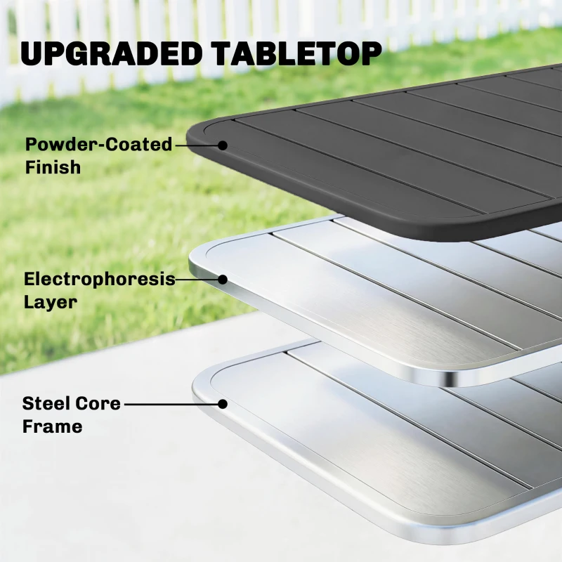 Outsunny 47" x 28" Outdoor Dining Table for 4, Rectangular Patio Table with Slatted Top and Rounded Edges, Grey