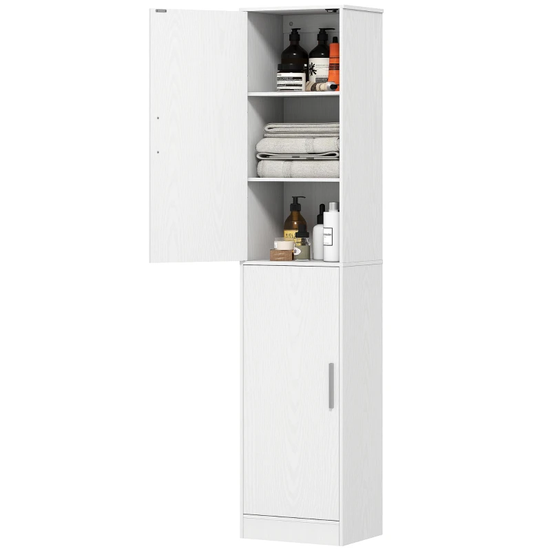 HOMCOM Tall Bathroom Cabinet, Slim 6-Tier Bathroom Floor Cabinet with 2 Doors and 4 Adjustable Shelves, White