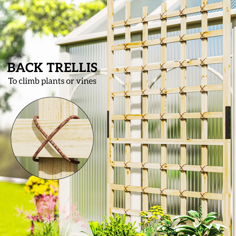Outsunny Wooden Planter with Trellis, Raised Garden Bed with Wheels, Drainage Holes for Climbing Plants, Flowers, Nature Wood