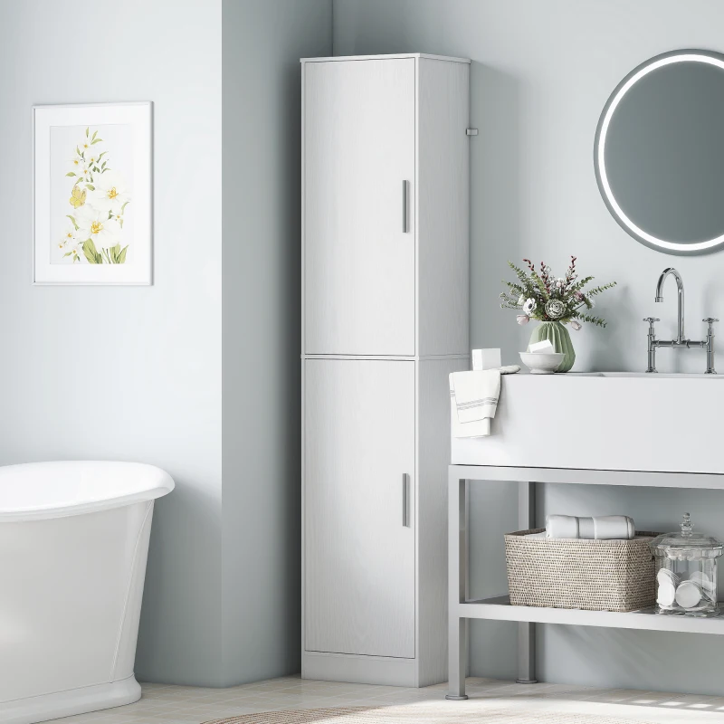 HOMCOM Tall Bathroom Cabinet, Slim 6-Tier Bathroom Floor Cabinet with 2 Doors and 4 Adjustable Shelves, White