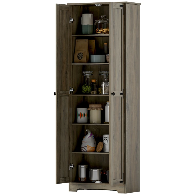 HOMCOM 67" Farmhouse Pantry Cabinet with 2 Doors, Tall Storage Cabinet with Adjustable Shelves, Distressed Grey