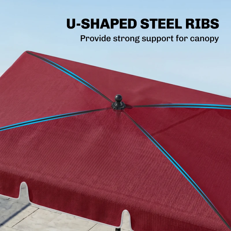 Outsunny 6.5x4ft Rectangle Patio Umbrella Aluminum Tilt Adjustable Garden Parasol Sun Shade Outdoor Canopy Red