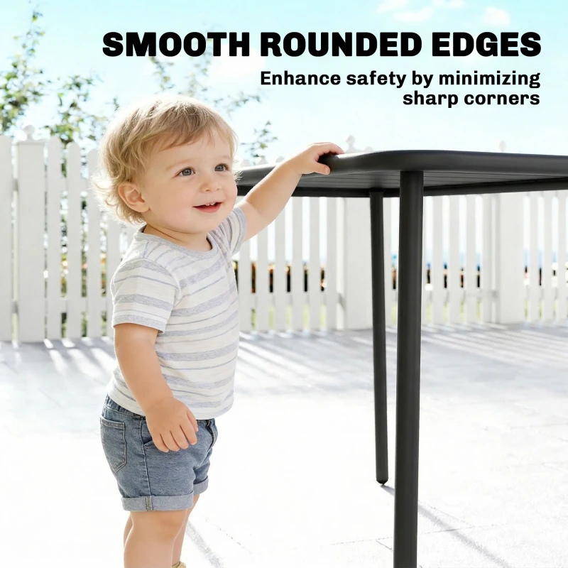 Outsunny 47" x 28" Outdoor Dining Table for 4, Rectangular Patio Table with Slatted Top and Rounded Edges, Grey