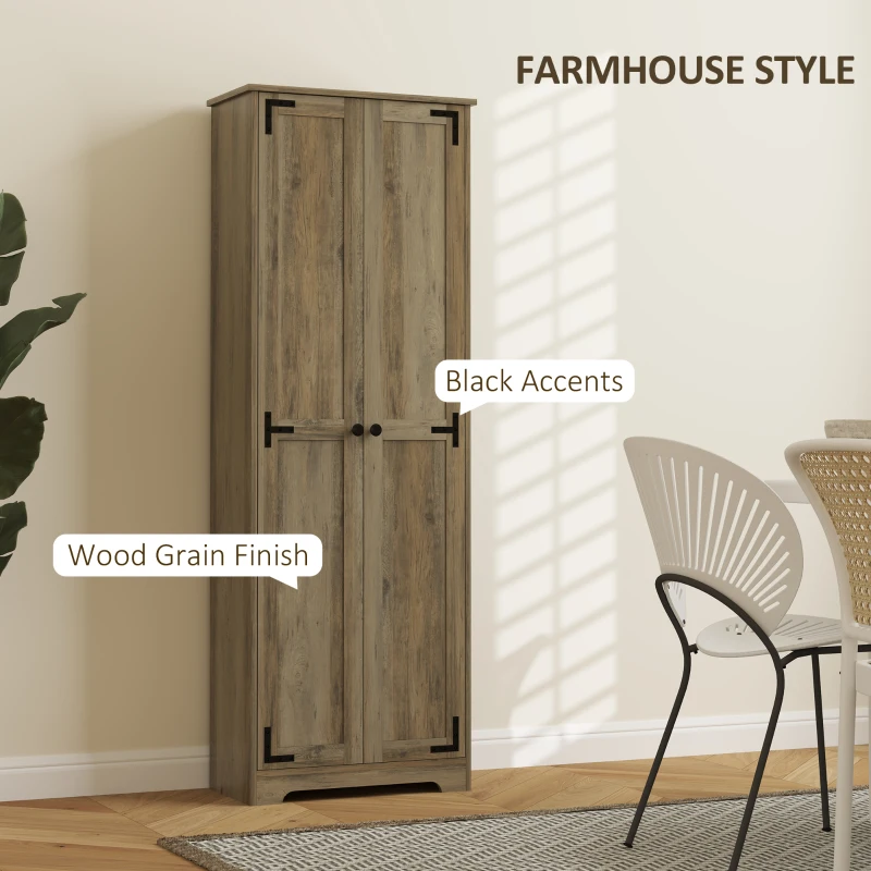 HOMCOM 67" Farmhouse Pantry Cabinet with 2 Doors, Tall Storage Cabinet with Adjustable Shelves, Distressed Grey
