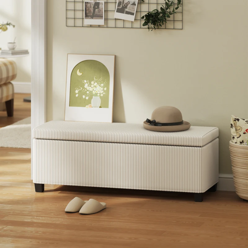 HOMCOM 44 Inches Ottoman with Storage, Lid, Legs, Corduroy End of Bed Bench for Living Room, Bedroom, Entryway, Beige
