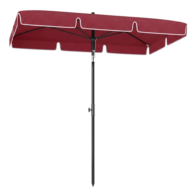 Outsunny 6.5x4ft Rectangle Patio Umbrella Aluminum Tilt Adjustable Garden Parasol Sun Shade Outdoor Canopy Red