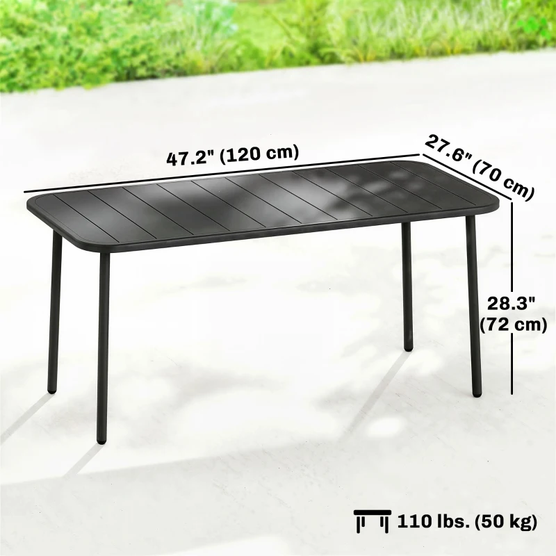Outsunny 47" x 28" Outdoor Dining Table for 4, Rectangular Patio Table with Slatted Top and Rounded Edges, Grey