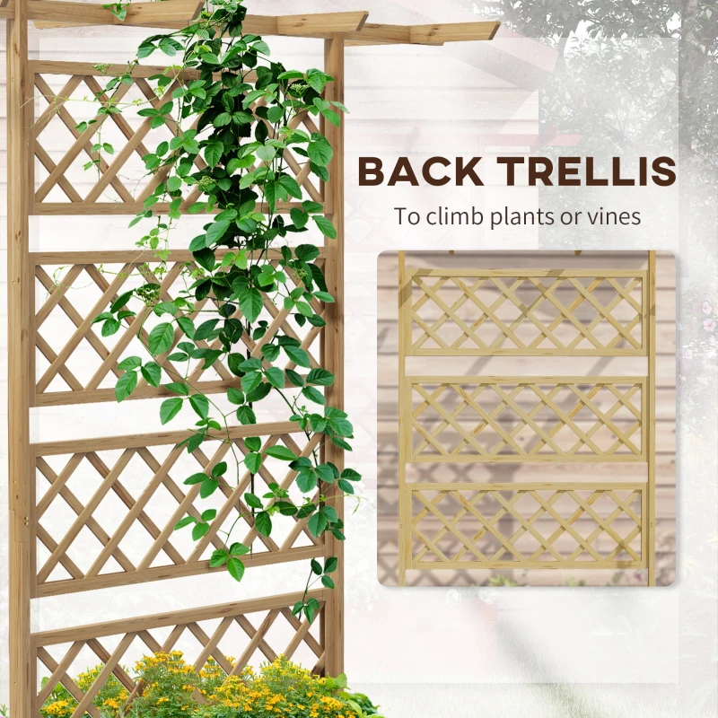 Outsunny Wooden Planter with Trellis Privacy Screen, Raised Garden Bed to Grow Vegetables, Herbs and Flowers, Natural