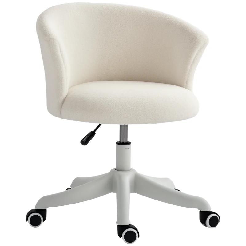 Vinsetto Armless Office Chair, Fluffy Computer Desk Chair with Adjustable Height, Swivel Wheels, Mid Back, White